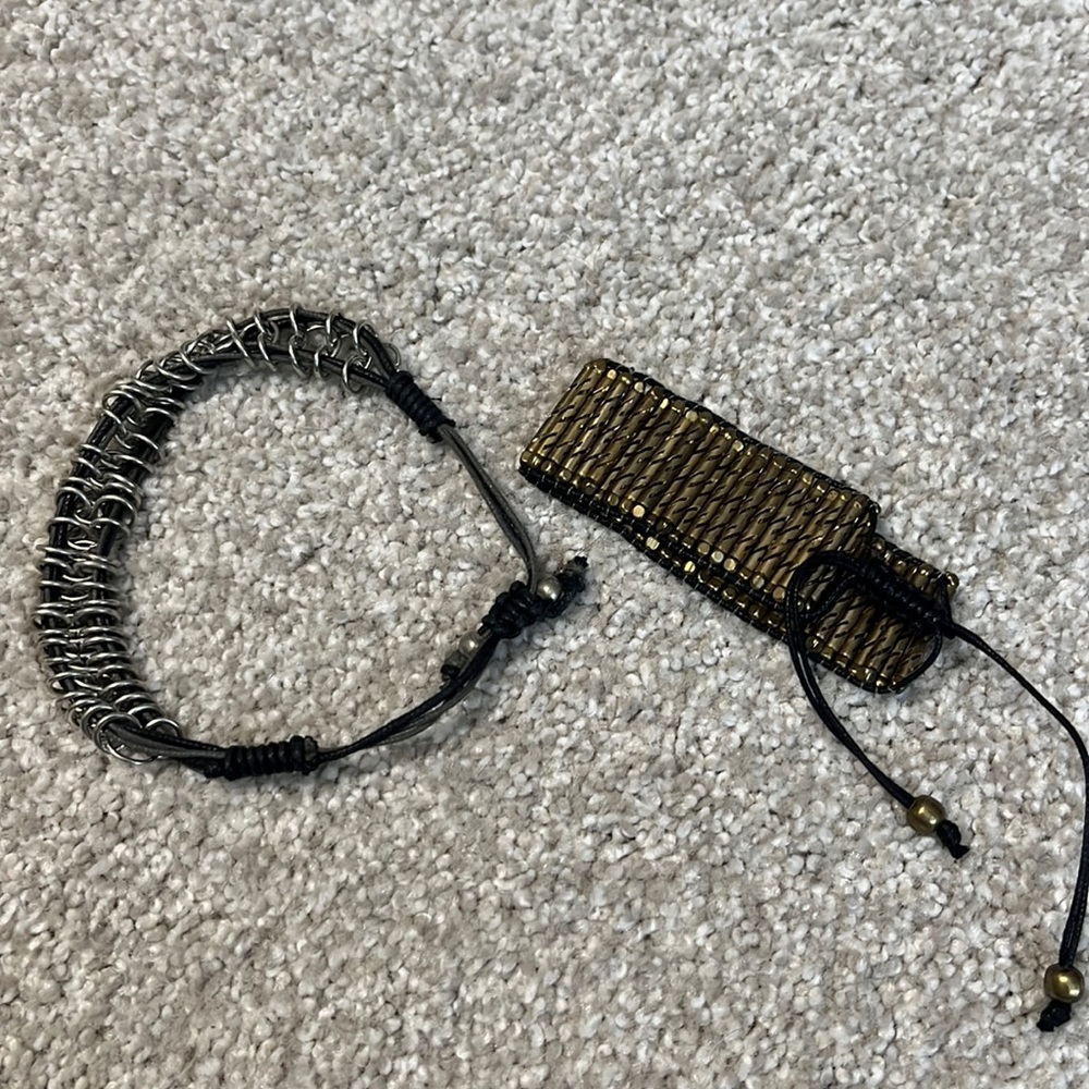 Adjustable metal and cord bracelets